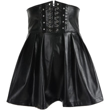 Load image into Gallery viewer, SUCHCUTE Women&#39;s Skirts Gothic Harajuku Bandage Faux Leather Korean Fashion Black Mini Pleated Skirts 2019 Summer Party Pu Saias
