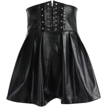 Load image into Gallery viewer, SUCHCUTE Women&#39;s Skirts Gothic Harajuku Bandage Faux Leather Korean Fashion Black Mini Pleated Skirts 2019 Summer Party Pu Saias