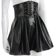 Load image into Gallery viewer, SUCHCUTE Women&#39;s Skirts Gothic Harajuku Bandage Faux Leather Korean Fashion Black Mini Pleated Skirts 2019 Summer Party Pu Saias