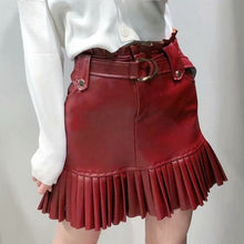 Load image into Gallery viewer, Ruffle high waist skirt mini sexy short skirts black Sash skirt elegant leather skirts women faux leather skirt with pockets