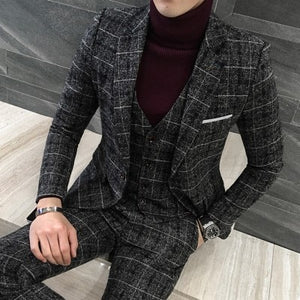 2 Piece Suits Men British Latest Coat Pant Designs Royal Blue Mens Suit Autumn Winter Thick Slim Fit Plaid Wedding Dress Tuxedos