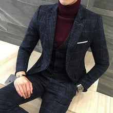 Load image into Gallery viewer, 2 Piece Suits Men British Latest Coat Pant Designs Royal Blue Mens Suit Autumn Winter Thick Slim Fit Plaid Wedding Dress Tuxedos