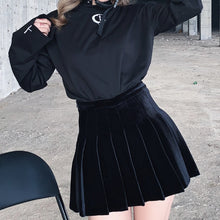 Load image into Gallery viewer, Japanese Dark Velvet Skirt Women Gothic Punk High Wasit Pleated Skirt Jk Harajuku Streetwear Grunge Fashion Black Skirt Female