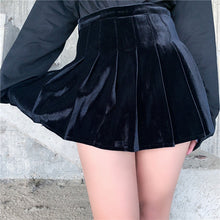 Load image into Gallery viewer, Japanese Dark Velvet Skirt Women Gothic Punk High Wasit Pleated Skirt Jk Harajuku Streetwear Grunge Fashion Black Skirt Female