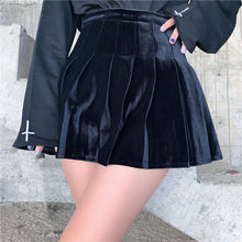 Load image into Gallery viewer, Japanese Dark Velvet Skirt Women Gothic Punk High Wasit Pleated Skirt Jk Harajuku Streetwear Grunge Fashion Black Skirt Female