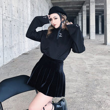 Load image into Gallery viewer, Japanese Dark Velvet Skirt Women Gothic Punk High Wasit Pleated Skirt Jk Harajuku Streetwear Grunge Fashion Black Skirt Female