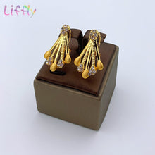 Load image into Gallery viewer, Liffly African Dubai Gold Bridal jewelry sets for Women Bracelet Earrings indian Wedding Party Crystal Ring Jewelry Sets