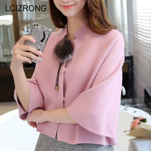 Load image into Gallery viewer, Short Cloak Knitted Batwing Cardigans Half Sleeve Mandarin Collar Coat for Women