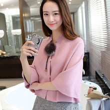 Load image into Gallery viewer, Short Cloak Knitted Batwing Cardigans Half Sleeve Mandarin Collar Coat for Women