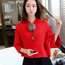 Load image into Gallery viewer, Short Cloak Knitted Batwing Cardigans Half Sleeve Mandarin Collar Coat for Women