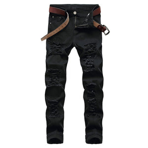 Distressed jeans men denim trousers men jeans fashion designer brand white jean male