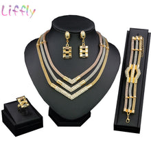 Load image into Gallery viewer, Gold Jewelry Set for Women Nigerian Choker Necklace Statement Three Tone Layered Earrings Ring Bracelet