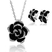 Load image into Gallery viewer, Rose Gold Flower Enamel Black Painting Jewelry Set for Women Beautiful