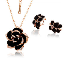 Load image into Gallery viewer, Rose Gold Flower Enamel Black Painting Jewelry Set for Women Beautiful