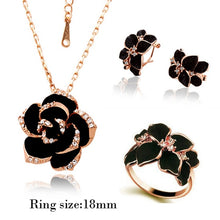 Load image into Gallery viewer, Rose Gold Flower Enamel Black Painting Jewelry Set for Women Beautiful