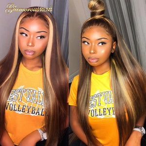 13*4 Straight Lace Front Human Hair Wigs Pre Plucked With Baby Hair Ombre Honey Blond Highlights Brazilian Remy Lace Front Wigs