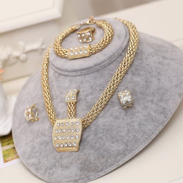 Jewelry Sets Necklace Earrings Bracelet Ring For Women Crystal African Wedding Bridal Party