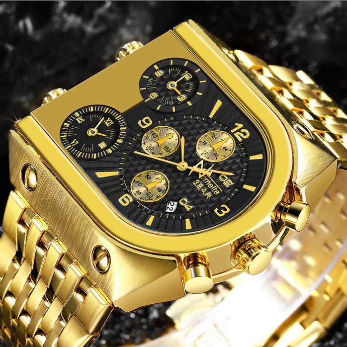 Men Quartz Top Brand Luxury Time Zone Stainless Steel Watch