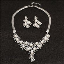 Load image into Gallery viewer, Simulated Pearl Jewelry Sets Leaf Crystal Gold  Silver Color Necklaces Earrings Sets Women