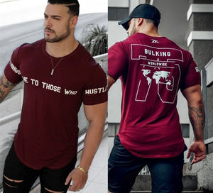 Mens Summer Run Jogging Sports Cotton T-shirt Man Gym Fitness Bodybuilding t shirt Male Workout Training Tee Tops Brand Clothing