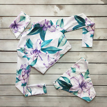 Load image into Gallery viewer, 3 Pieces Bandage Floral Bikini Set Long Sleeves Zipper