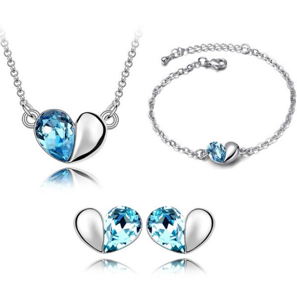 New Fashion 3ps womens Heart jewellery set of blue wedding jewerly sets for women african Female fine Jewelry set