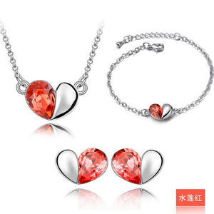 New Fashion 3ps womens Heart jewellery set of blue wedding jewerly sets for women african Female fine Jewelry set