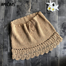 Load image into Gallery viewer, Aproms Elegant Handmade Cotton Crochet Mini Skirts Women Summer High Waist Bow Tie Skirt Ladies Beach Bikini Bottoms