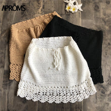 Load image into Gallery viewer, Aproms Elegant Handmade Cotton Crochet Mini Skirts Women Summer High Waist Bow Tie Skirt Ladies Beach Bikini Bottoms