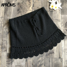 Load image into Gallery viewer, Aproms Elegant Handmade Cotton Crochet Mini Skirts Women Summer High Waist Bow Tie Skirt Ladies Beach Bikini Bottoms