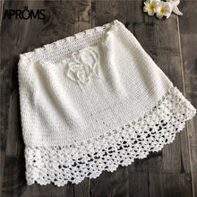 Load image into Gallery viewer, Aproms Elegant Handmade Cotton Crochet Mini Skirts Women Summer High Waist Bow Tie Skirt Ladies Beach Bikini Bottoms