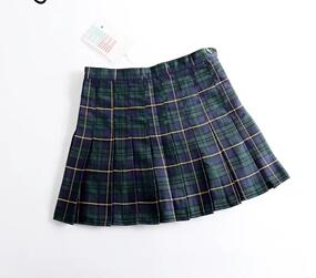 Pink Women Skirt Sexy plaid Pleated Skirts Fashion Mini Skirt Side Button High Waist Casual