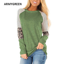 Load image into Gallery viewer, Autumn Top Women Long Sleeve T Shirt 2019 Striped Tops Tee Female Leopard stitching Tees Fashion Loose Top Lady T-shirt 2XL