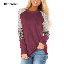 Load image into Gallery viewer, Autumn Top Women Long Sleeve T Shirt 2019 Striped Tops Tee Female Leopard stitching Tees Fashion Loose Top Lady T-shirt 2XL