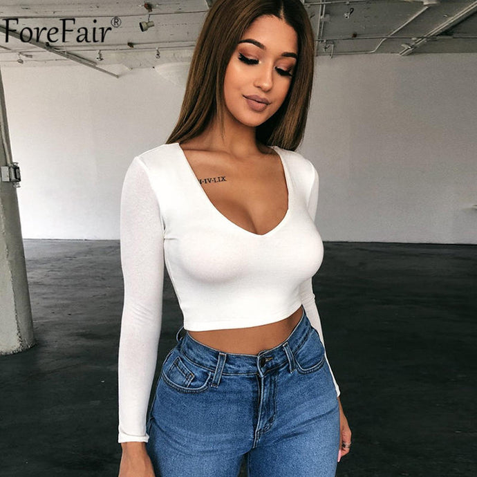 Solid Color Long Sleeve Street Wear Crop Top For Ladies