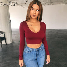 Load image into Gallery viewer, Solid Color Long Sleeve Street Wear Crop Top For Ladies
