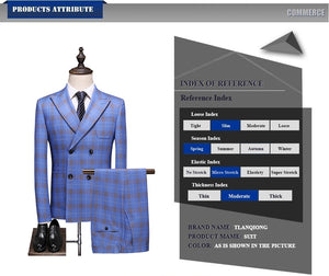 Double Breasted Plaid Suit for Men Light Blue Mens Suits Designers 2019 Terno Slim Fit Masculino Groom Wedding Suit Man