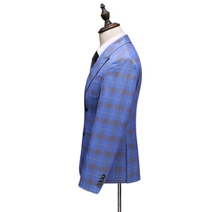 Double Breasted Plaid Suit for Men Light Blue Mens Suits Designers 2019 Terno Slim Fit Masculino Groom Wedding Suit Man