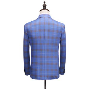 Double Breasted Plaid Suit for Men Light Blue Mens Suits Designers 2019 Terno Slim Fit Masculino Groom Wedding Suit Man