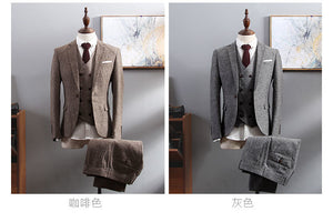 Brown Herringbone Tweed Suit Men Business Dress 3-pieceKorean Slim Fit Groom Wedding Party Suits Tuxedo 6XL Traje Novio 2019