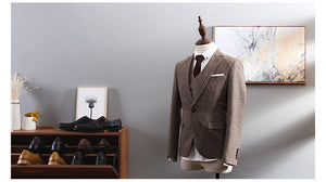 Brown Herringbone Tweed Suit Men Business Dress 3-pieceKorean Slim Fit Groom Wedding Party Suits Tuxedo 6XL Traje Novio 2019