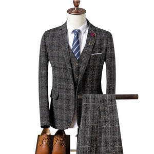 Mens plaid three-piece set Wedding Banquet Men Suit Jacket + Pants + Vest S M L XL XXL XXXL