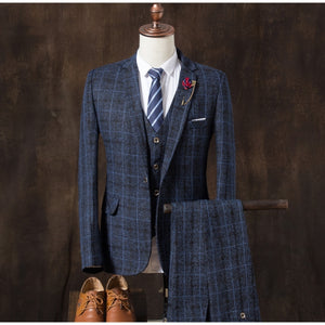 Mens plaid three-piece set Wedding Banquet Men Suit Jacket + Pants + Vest S M L XL XXL XXXL