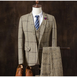 Mens plaid three-piece set Wedding Banquet Men Suit Jacket + Pants + Vest S M L XL XXL XXXL