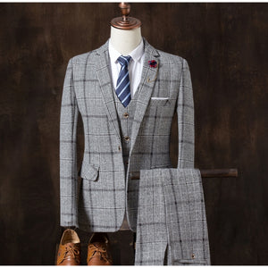 Mens plaid three-piece set Wedding Banquet Men Suit Jacket + Pants + Vest S M L XL XXL XXXL