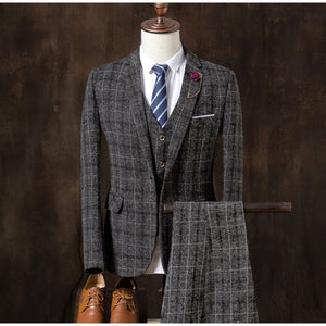 Mens plaid three-piece set Wedding Banquet Men Suit Jacket + Pants + Vest S M L XL XXL XXXL