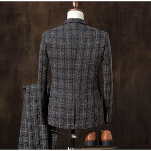 Mens plaid three-piece set Wedding Banquet Men Suit Jacket + Pants + Vest S M L XL XXL XXXL