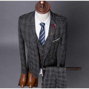 Mens plaid three-piece set Wedding Banquet Men Suit Jacket + Pants + Vest S M L XL XXL XXXL