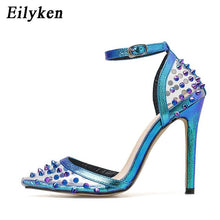 Load image into Gallery viewer, EilyKen Elegant Blue High Heels Women Pumps Pointed Toe Wedding Shoes Buckle Strap Party Rivet Pumps Shoes Women