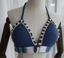 Load image into Gallery viewer, Handmade Crochet Triangle Halter Seashell Bikini Set Padded